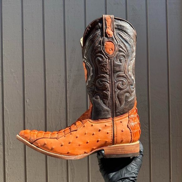 #64 Ostrich Western Boot with Baby Crocodile Tail Detail main image 5